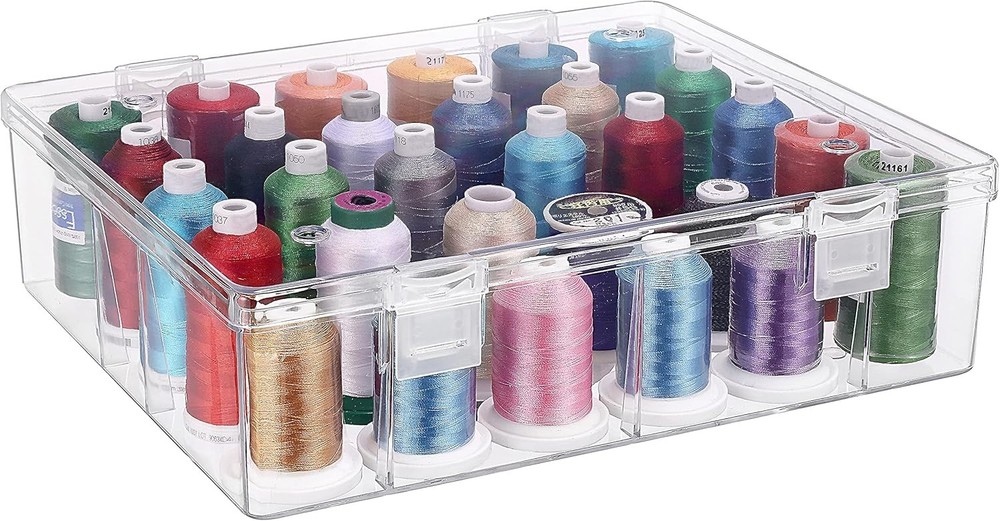 Portable Storage Box: Holds 30 Tall Thread Spools - Durable & Clear