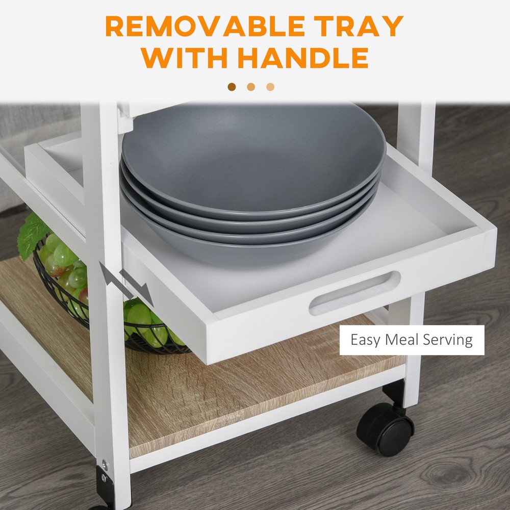 Mobile Kitchen Cart, Rolling Kitchen Island with Storage, Solid Wood Frame