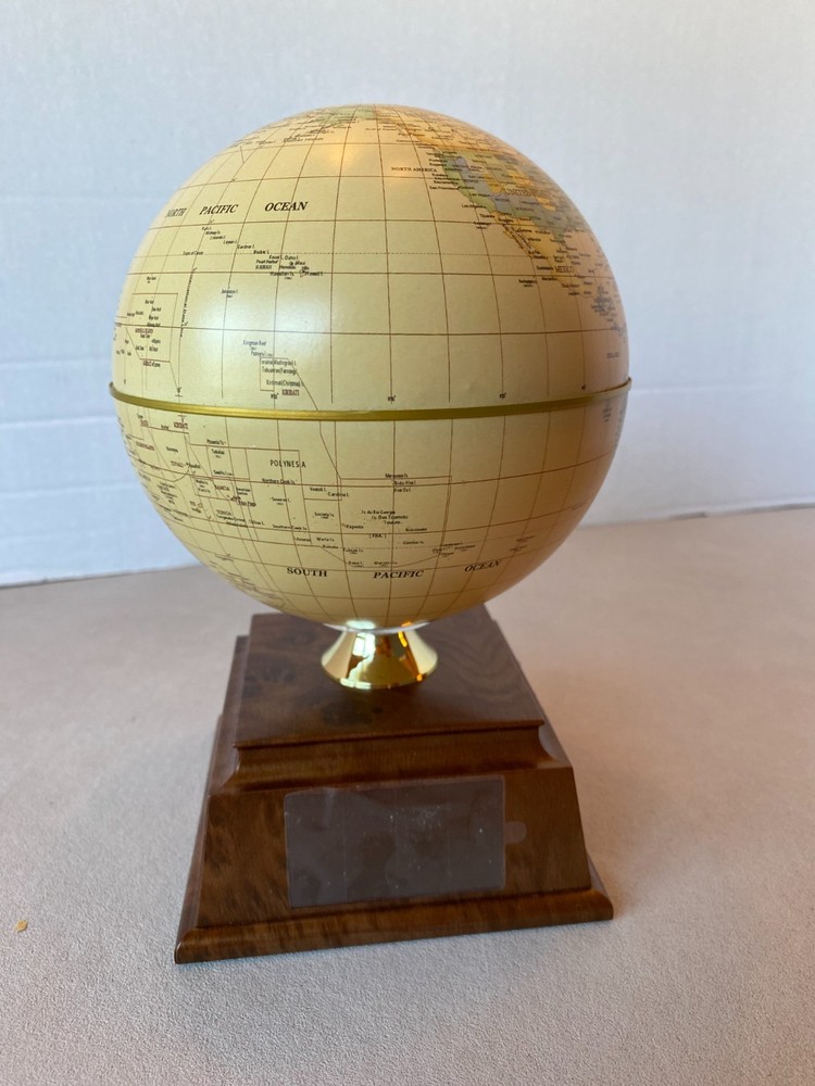 Globe Solar Panel Rotating Mounted Earth Model Customizable Wood Base TR