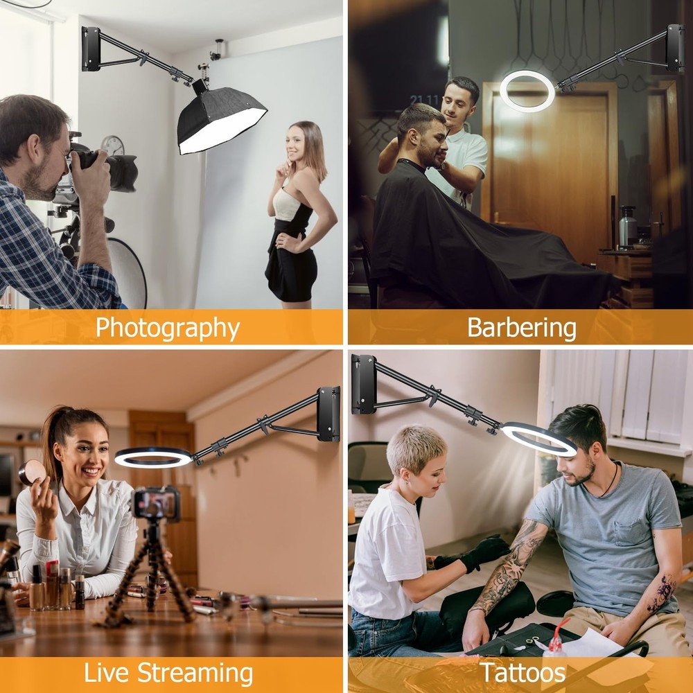 Ring Light Wall Mount, 71.65’’/182cm Wall Mounting Triangle Boom Arm for Stro...