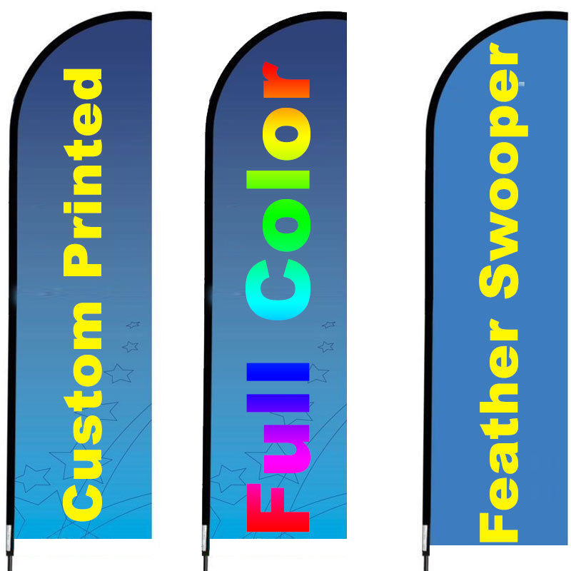 2 Customized Feather Flags 12' Full Color Swooper Flag Only, 3oz Polyester