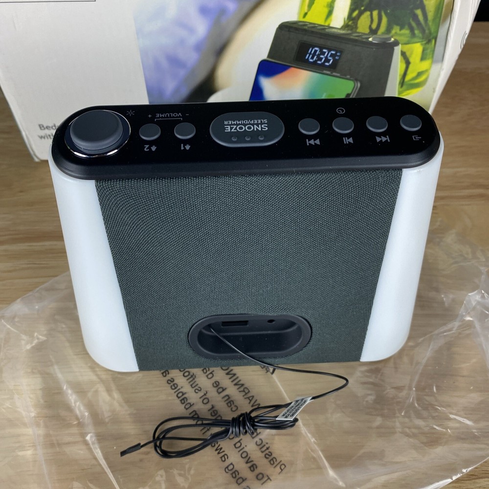 i-Box Glow Bedside Alarm Clock Wireless Charging & Nightlight, Gray