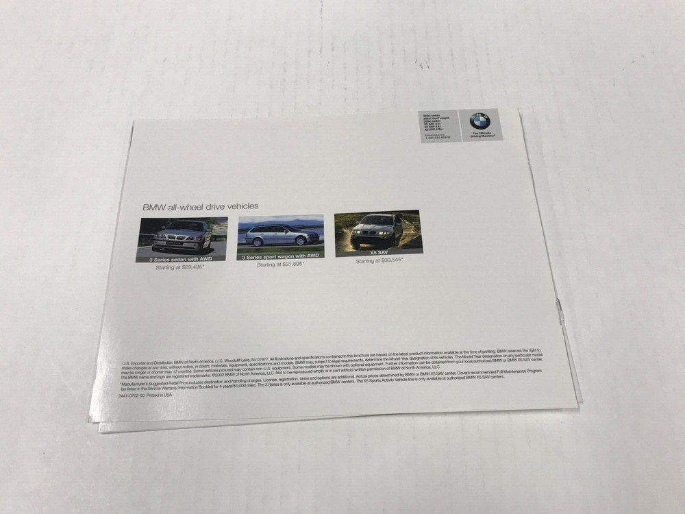 2002 BMW X5 SAV Information Pamphlet