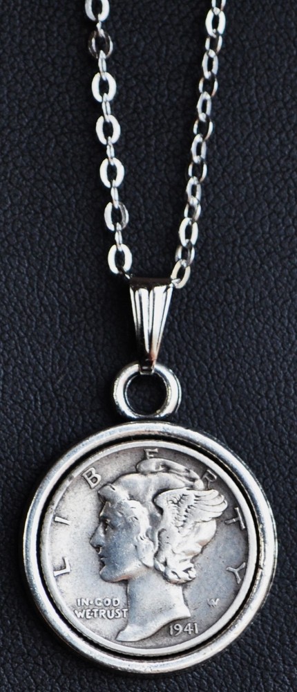 Silver Mercury Head Dime Coin Pendant