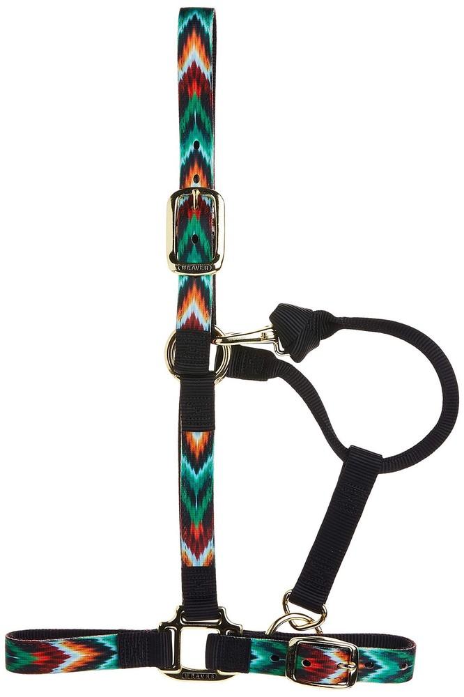 Nylon Horse Halter, Patterned Webbing, Adjustable Chin & Throat Snap Halters ...