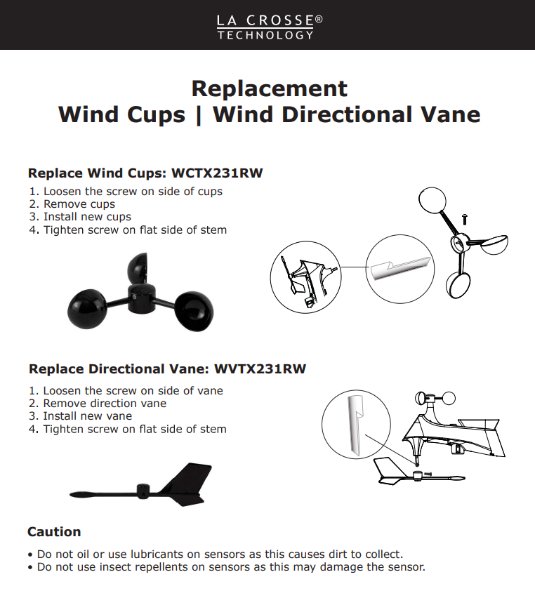 WCTX231RW La Crosse Technology Replacement Wind Cup Assembly Only for TX231RW