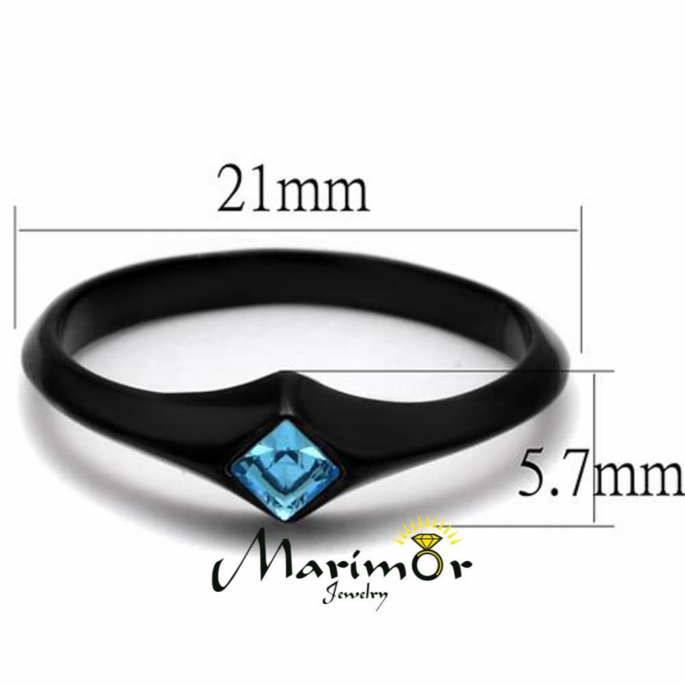 Women's Princess Cut Sea Blue CZ Stainless Steel Black Engagement Ring Size 5-10