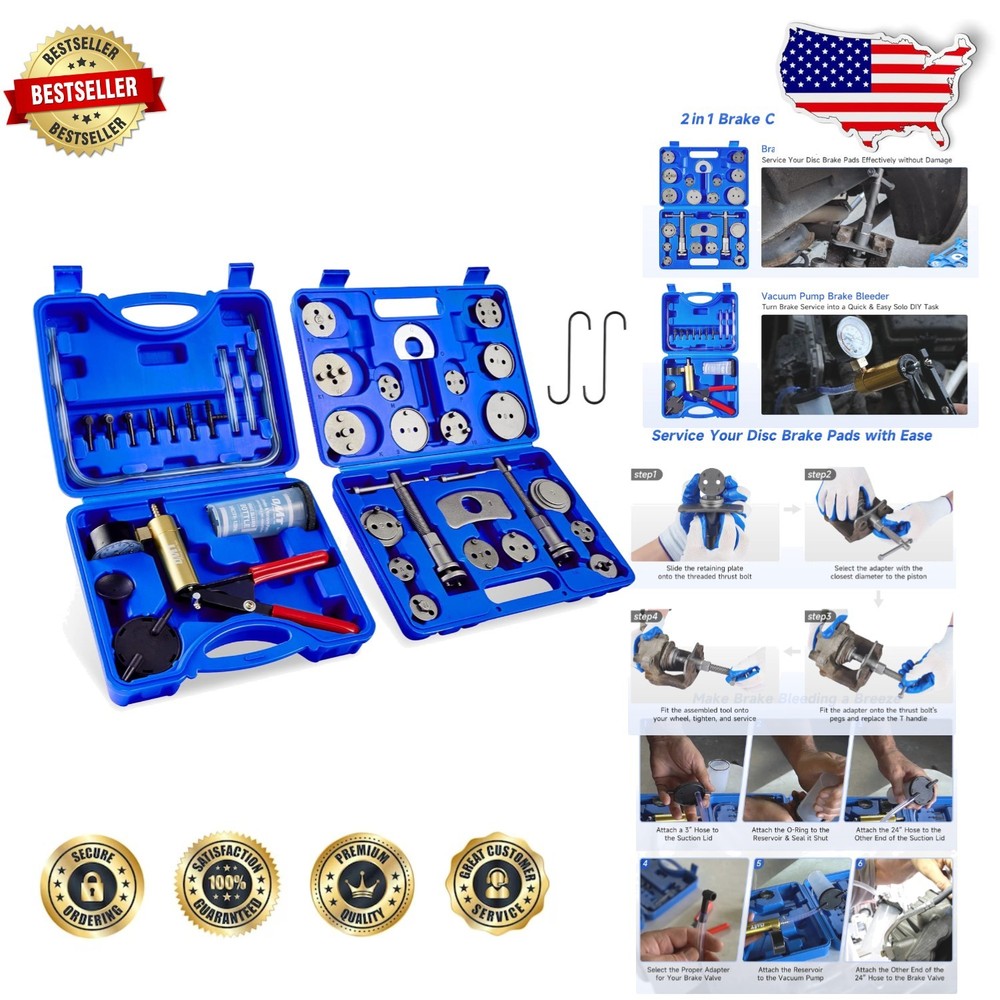 All-in-One Brake Tool Kit: Caliper Compression & Bleeder, 18 Adapters