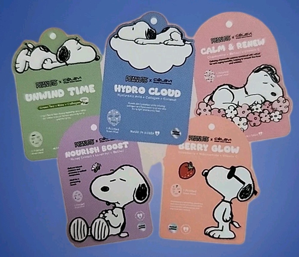 Peanuts Snoopy Face Variety Sheet Mask 5 Pack By Celavi