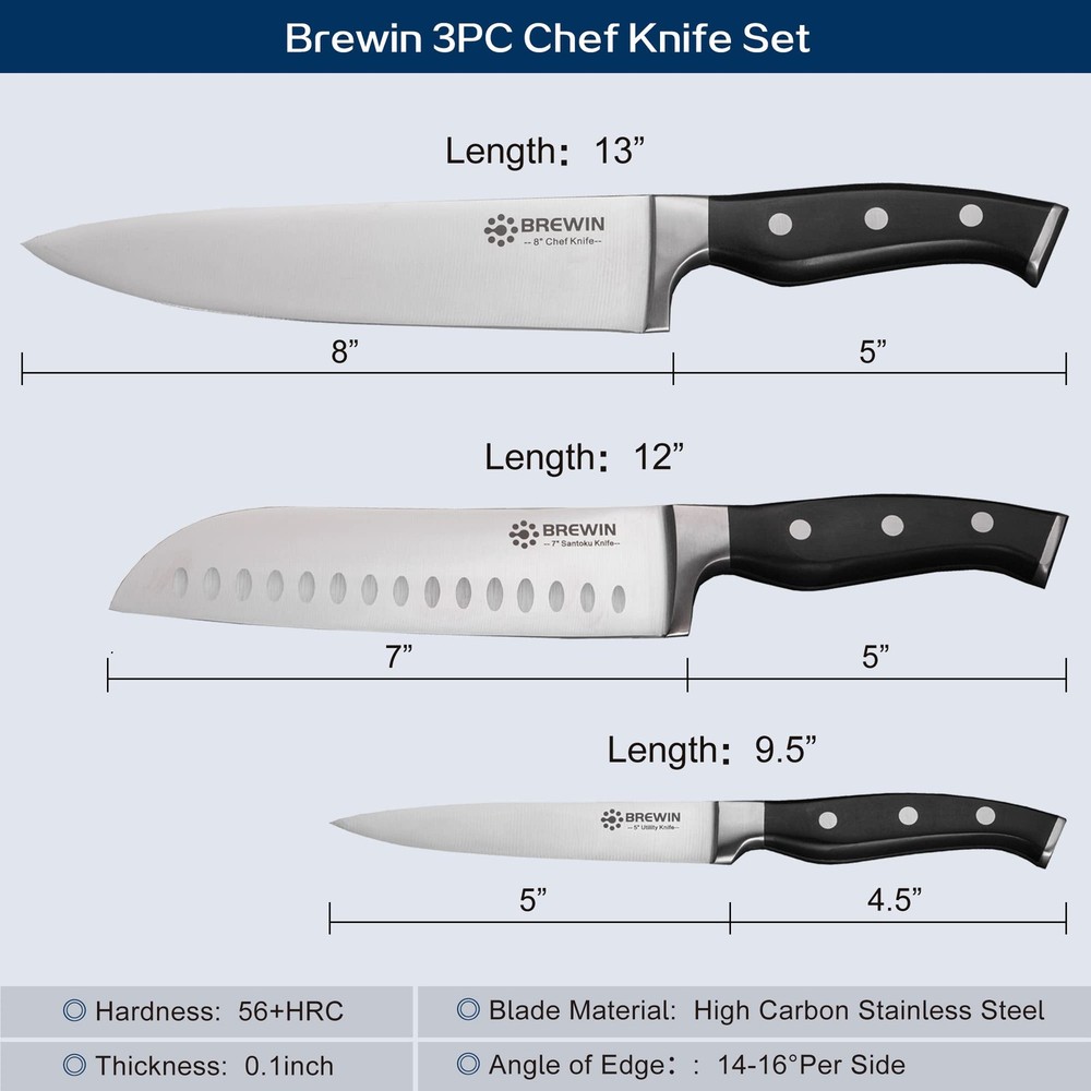 Professional Kitchen Knives, 3PC Chef Knife Set Sharp Knives for Kitchen High...