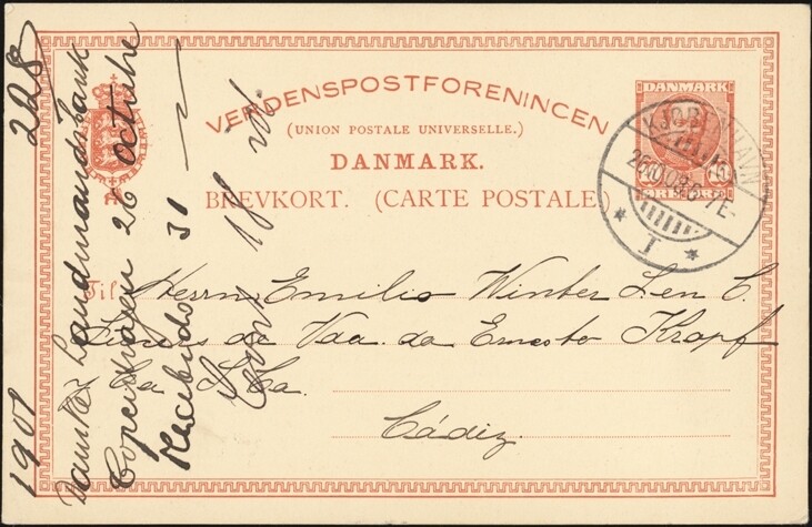 DENMARK, 1908. Post Card H&G 39, Copenhagen - Cadiz