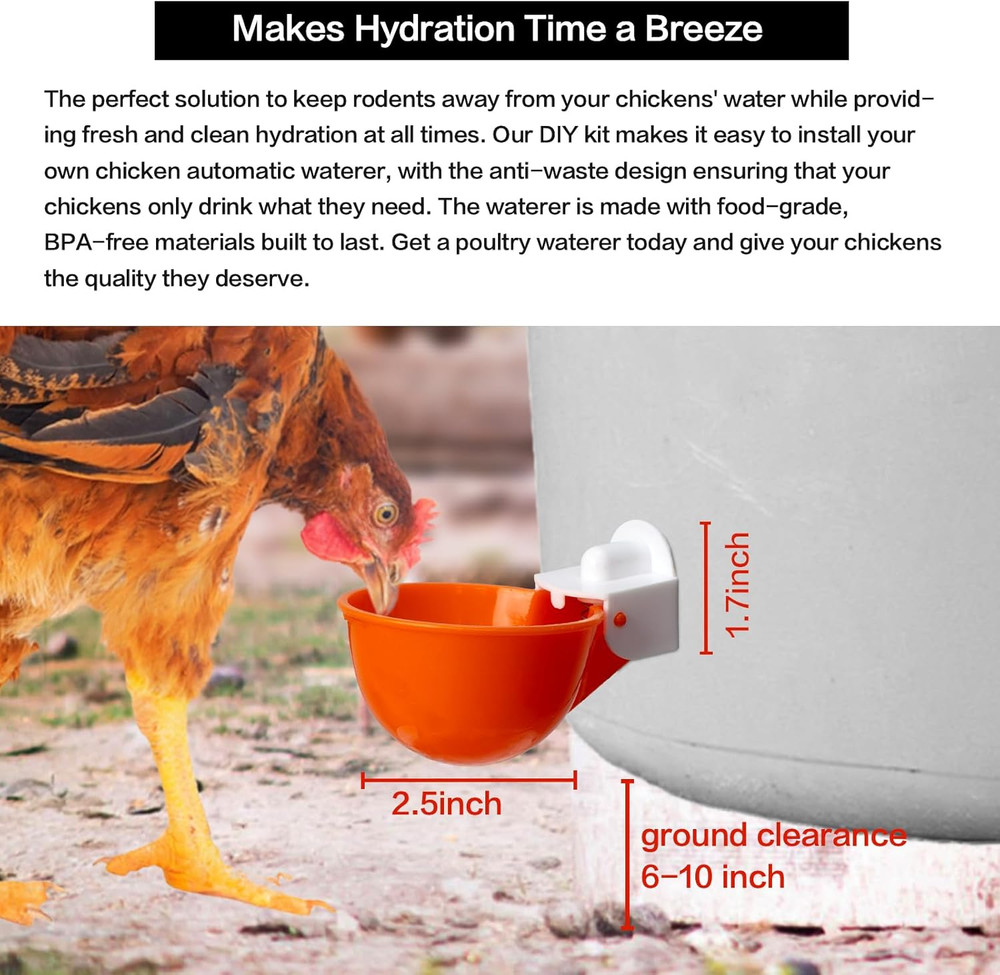 6-Pack Automatic Chicken Waterer Cups - No Waste Poultry Watering Solution for C