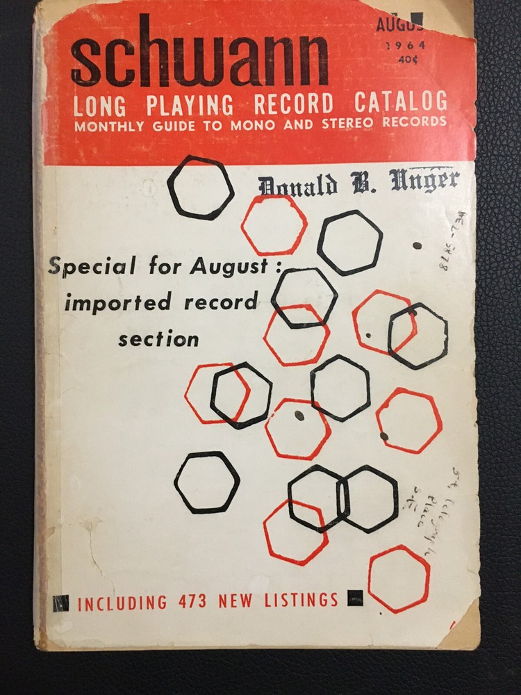 Schwann Long Playing Record Catalog. August, 1964 issue, incomplete