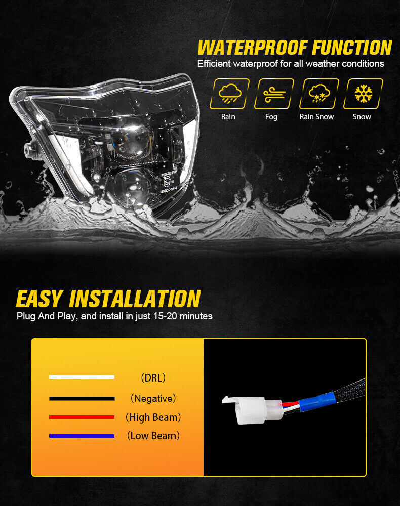 LED Headlight + Switch for Yamaha TTR 110 125 200 230 250 YZ 85 125 250 490 450