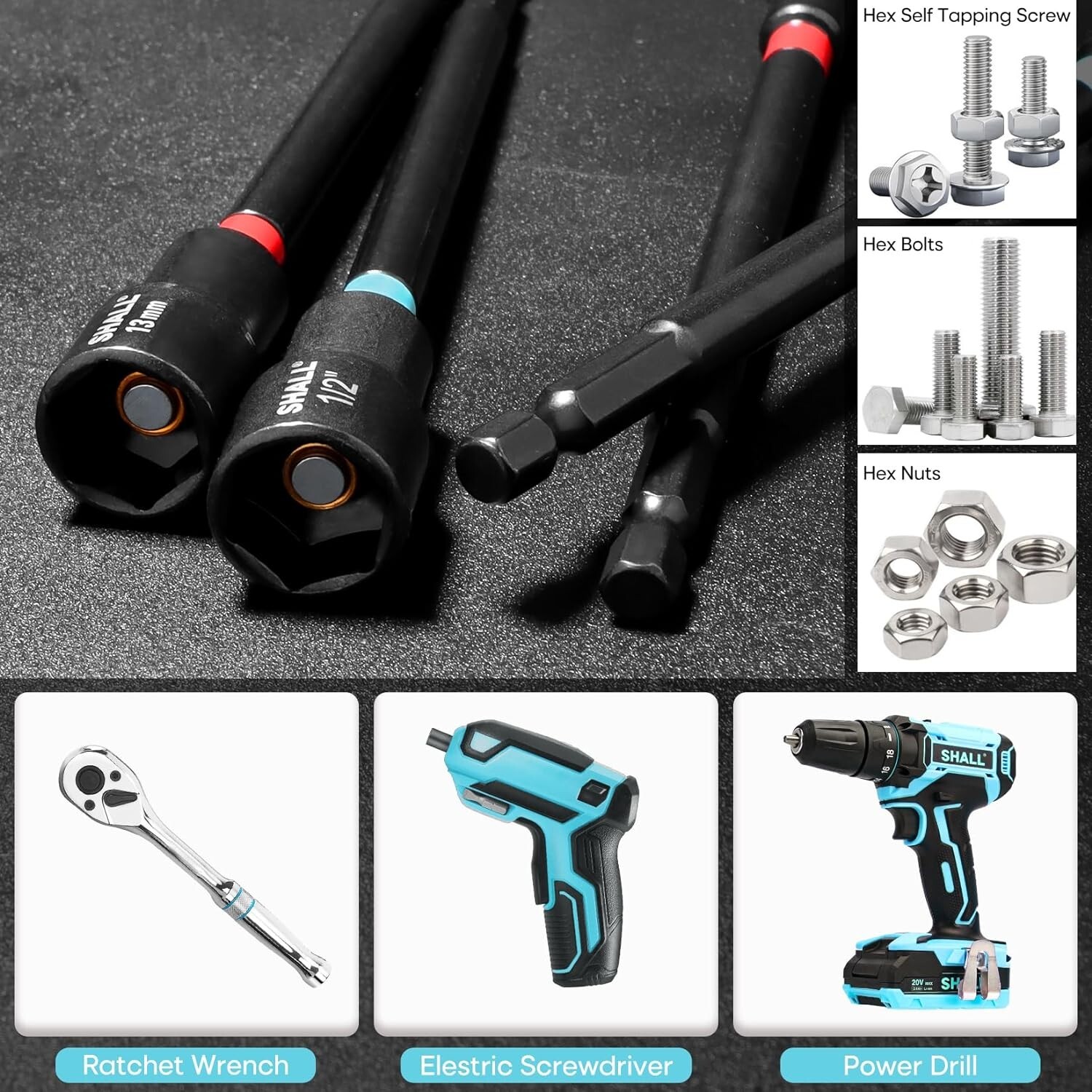 SHALL 20PCS Magnetic Nut Driver Set,Long Nut Drivers for Impact Dril