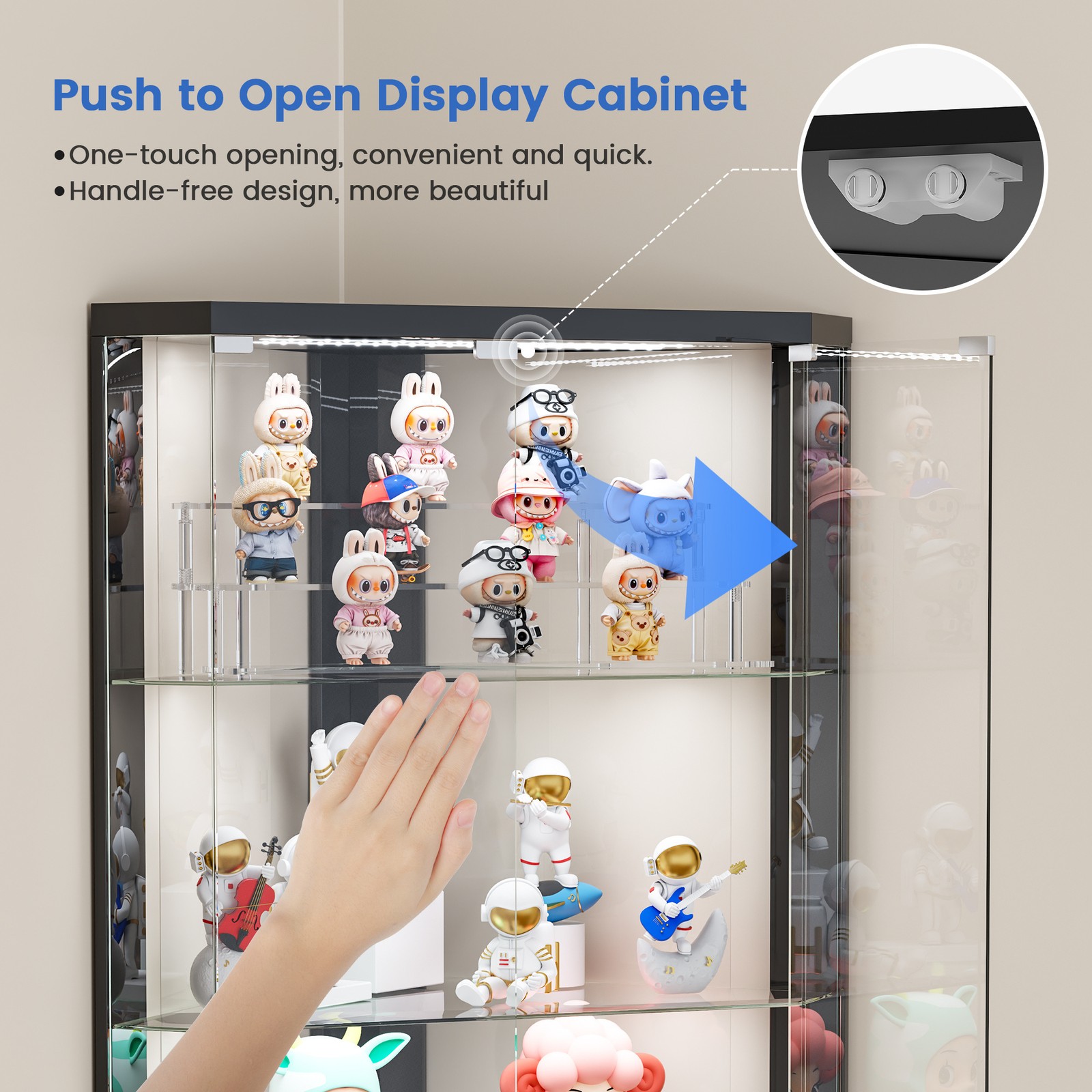 Black Curio Cabinets with RGB Lights, 69" Tall Display Cases for Collectibles