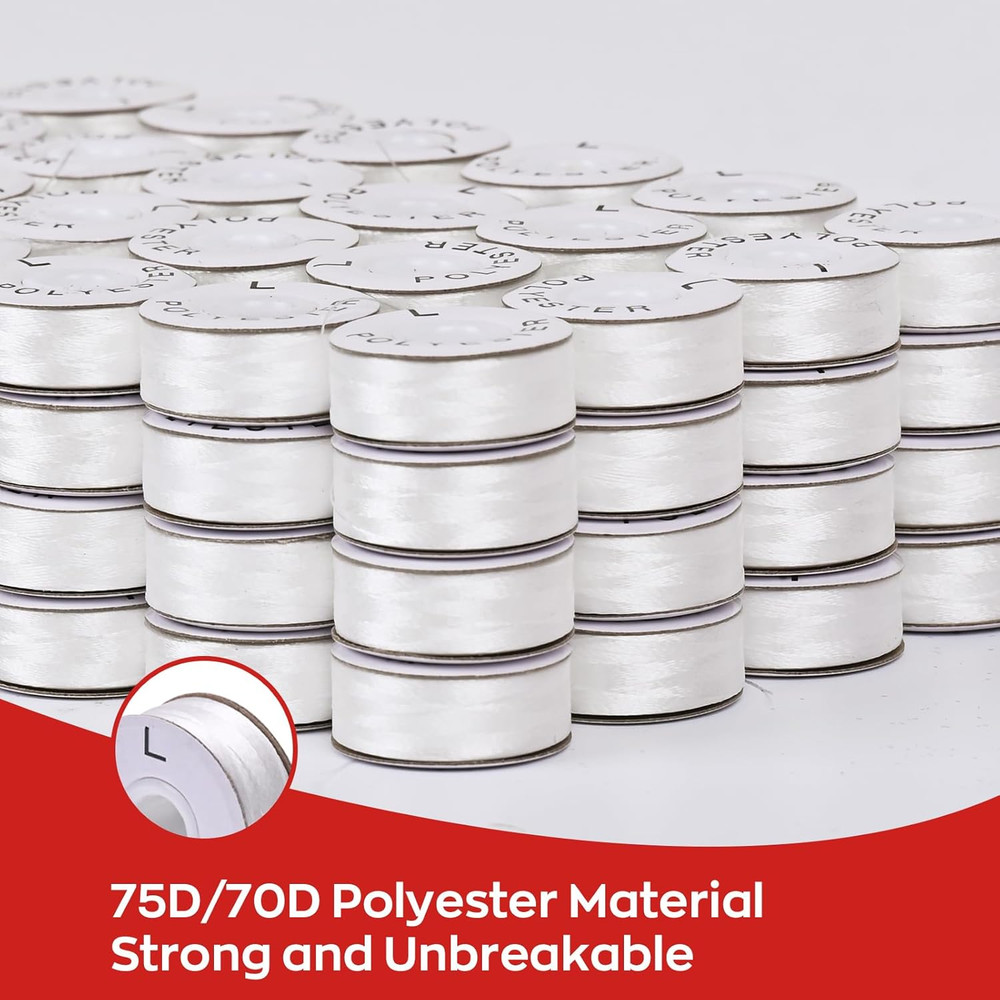 Prewound Bobbins, White Cardboard, 144Pcs Size L, Polyester Thread for Embroider