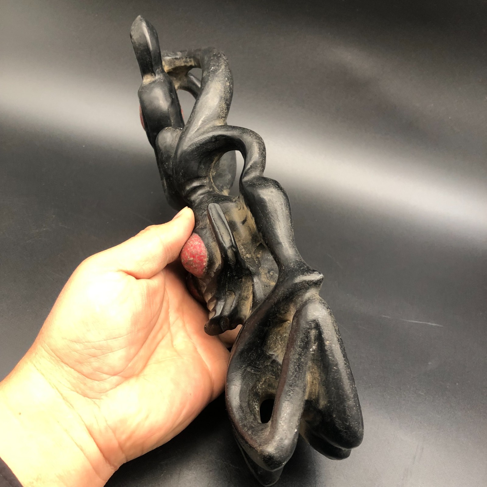 Old HongShan Culture Meteorite Jade Hand-Carved Sun God Helios&Pig Dragon Statue