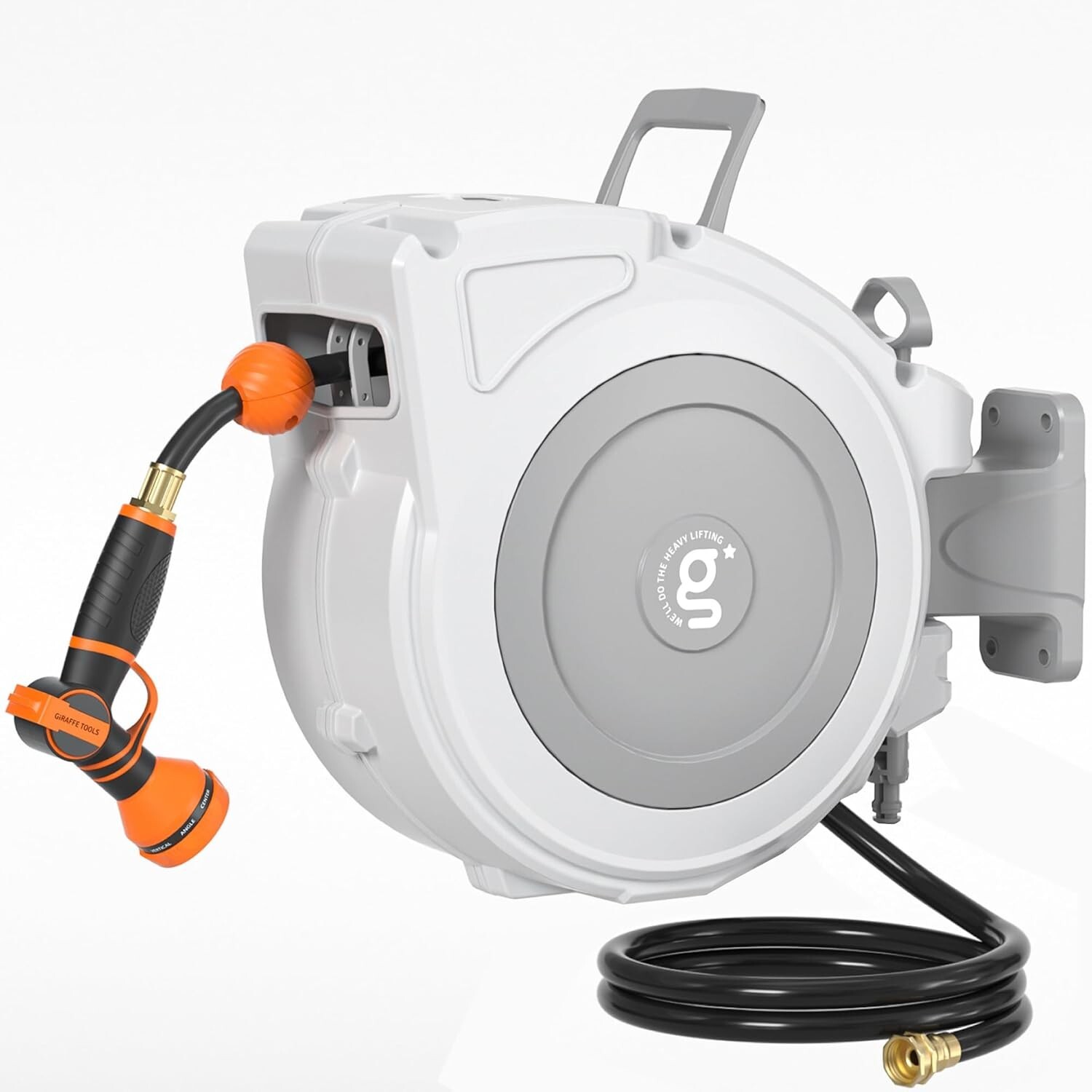 Giraffe Tools Retractable Garden Hose Reel Wall Mount LightGrey