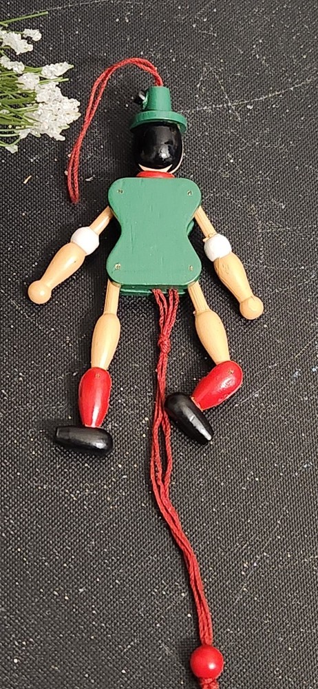 Vtg 1950 Pull String Wooden Puppet M Gschintzer, Austria Jumping Jack Ornament