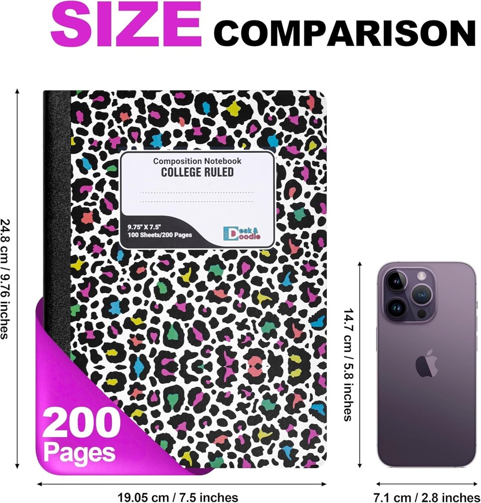 Composition Notebook College Rule: 6 Pack, Decorative Hardcover Writing