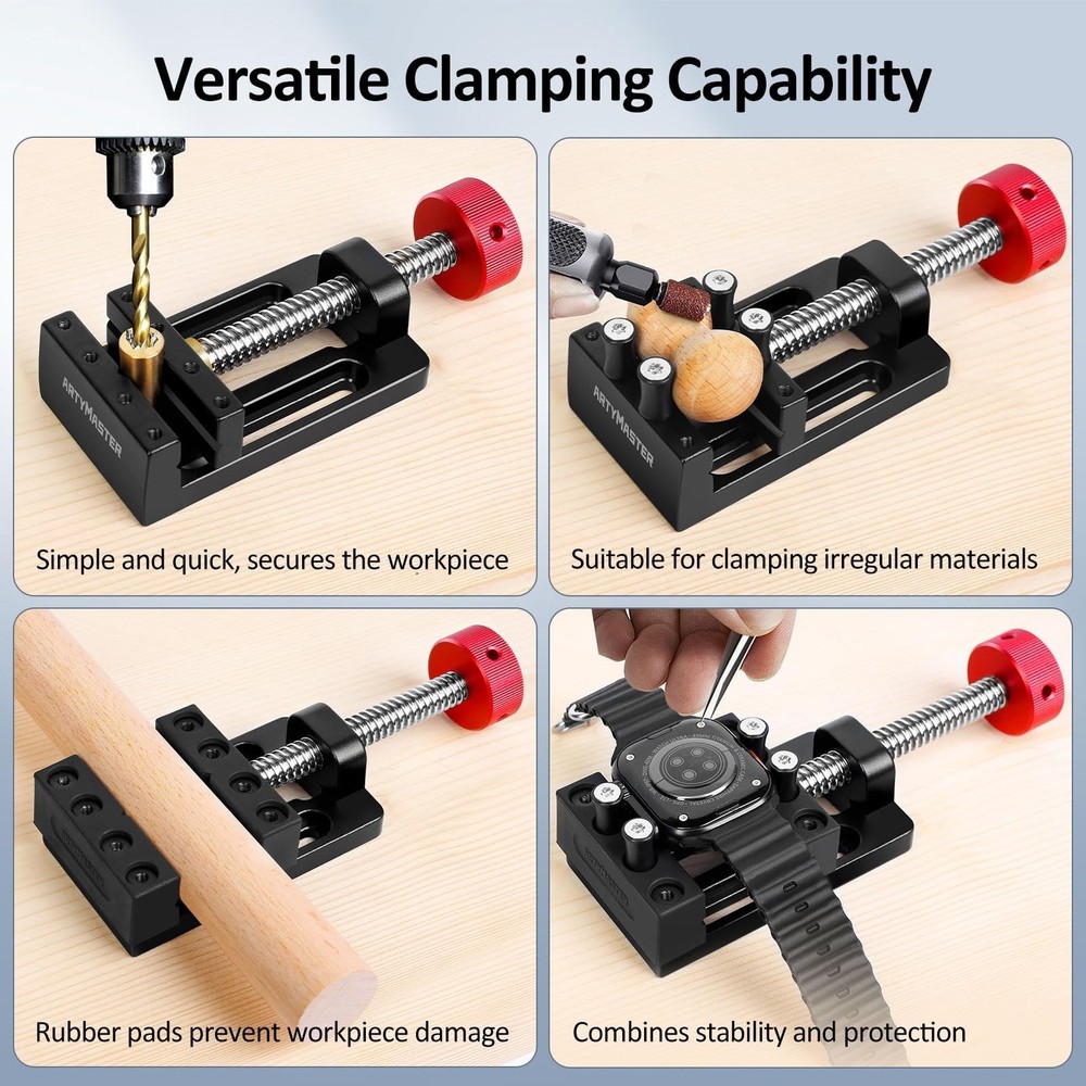 Mini Drill Press Vise with Rubber Soft Jaws, 0-2.48" Clamping Range Mini Vice...