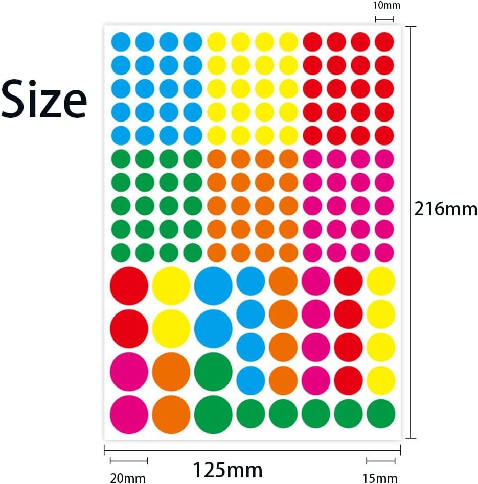 3140 Pcs Dot Stickers, 3 Size Colored Mini Round Stickers Coding Label...