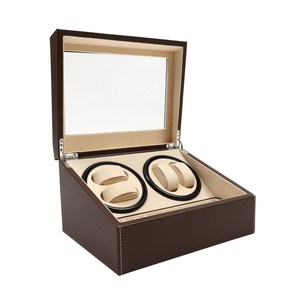 4+6 Automatic Watch Box Automatic Rotation Watch Display Storage Box Cage Brown