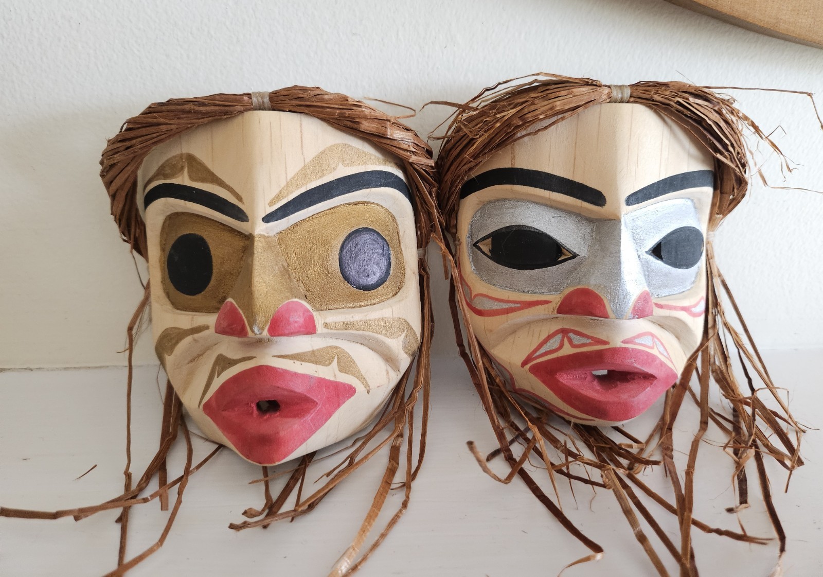 Northwest native American hand carved PAIR of Masks by Betty Joe, Indigenous art