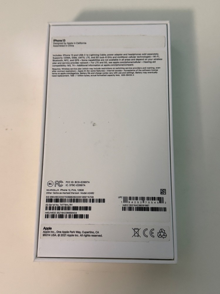 *Empty Box ONLY* Apple iPhone 13 Pink 128 GB