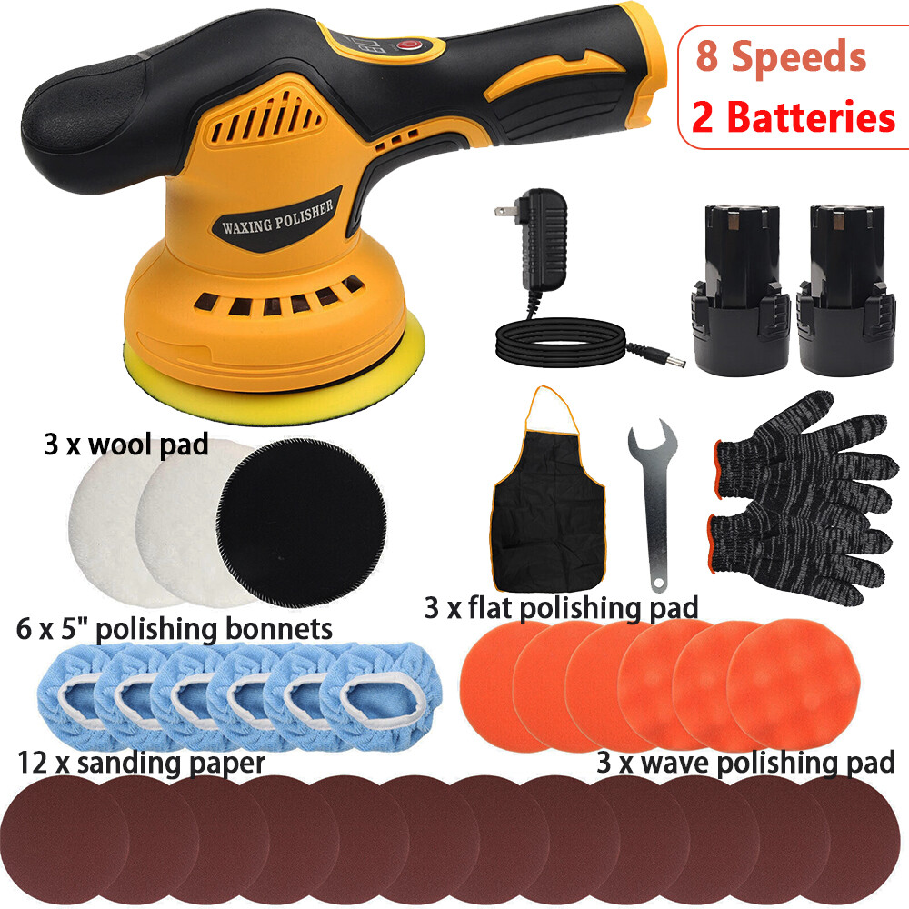 Dual Action Car Polisher Buffer Machine Cordless 5" Sander Polishing Kit Battery