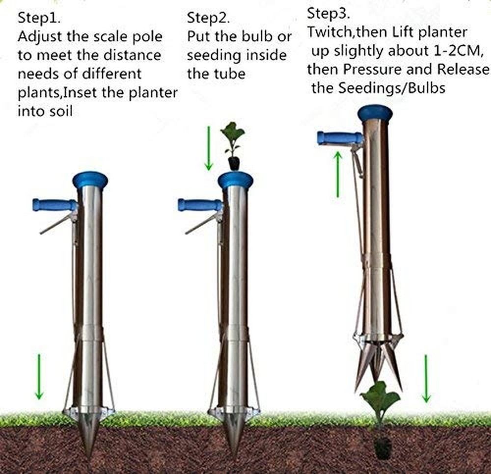 Ymachray Long Handled Bulb Planter Tools and Vegetable Seedling Tool Manual P...