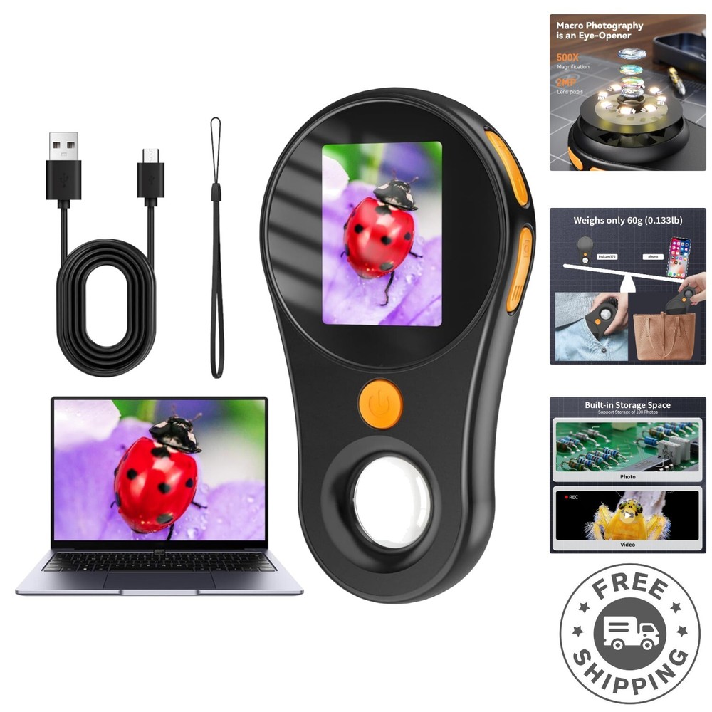 Digital Microscope Fixed Focus-200X Pocket Magnifying Glass, 3-Level Adjustab...