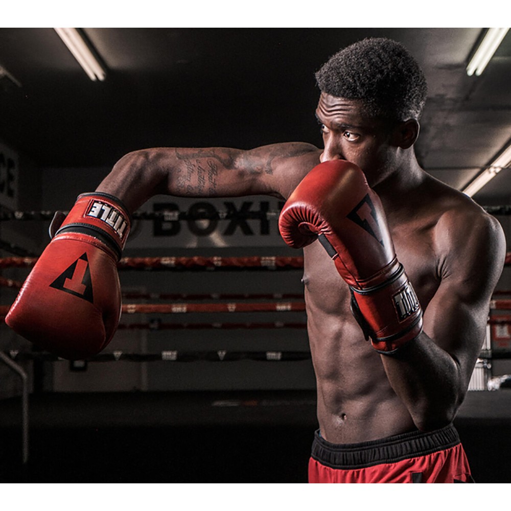 Title Boxing Blood Red Leather Hook and Loop Training Gloves - Red