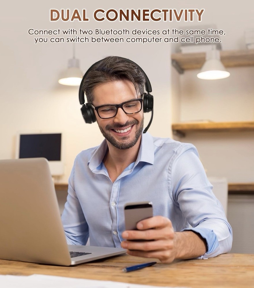 (Upgraded Version) Wireless Headset, Bluetooth Headset with Noise Cancelling ...