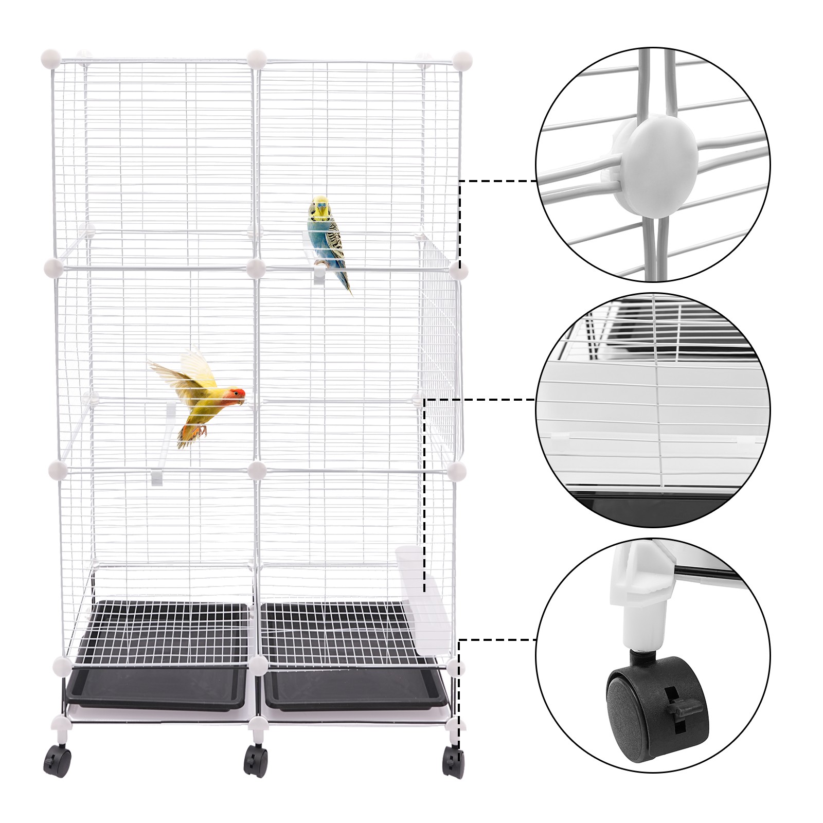 3-Tier Large Bird Cage 49.2in Rolling Metal Parakeet Cage for Canaries, Parrots