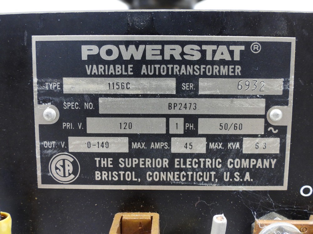 Superior Electric Variac Powerstat 1156-C 45A Variable Transformer (nice)