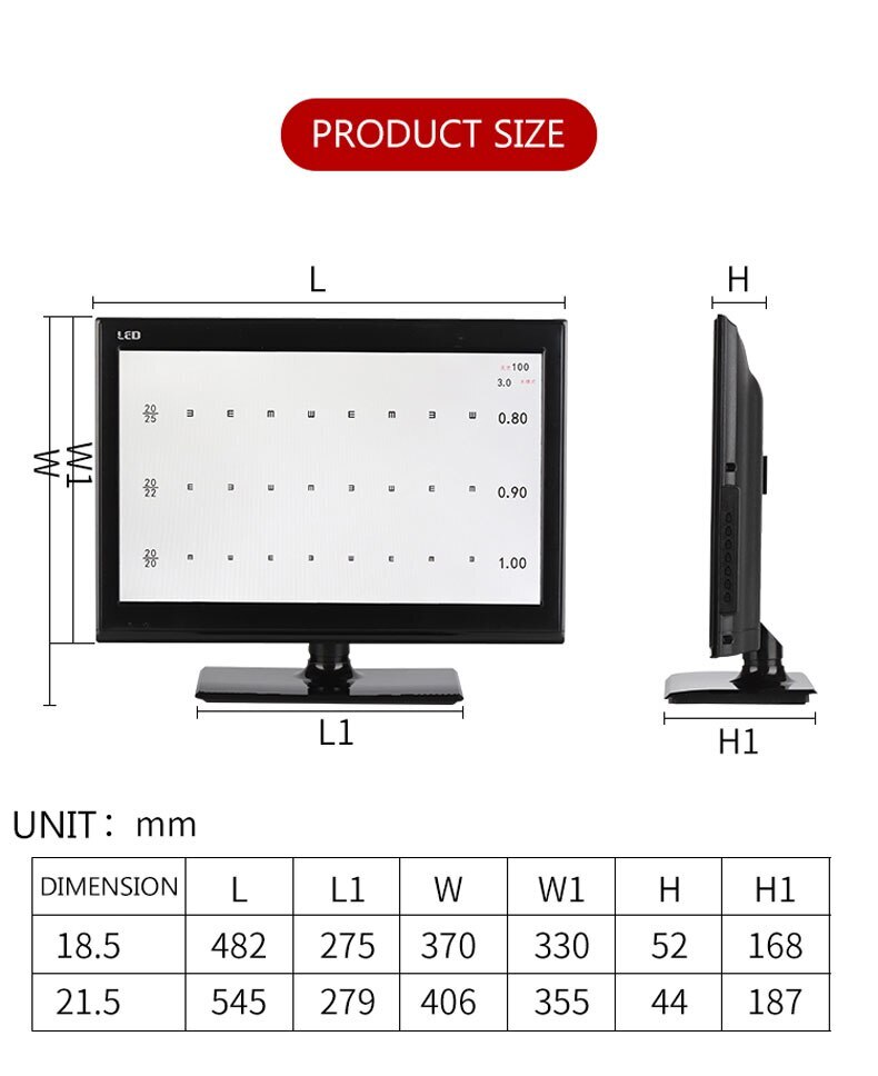 21.5 Inch Screen Vision Chart Panel Led Visual Acuity Testing LCD Optical Tester