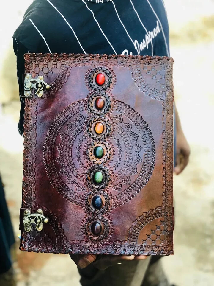 Leather Ring Grimoire Binder Binder Cover Notebook School Folder Seven Stone