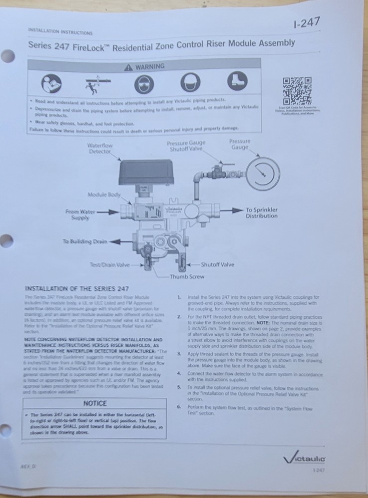 Victaulic Series 247 FireLock™ Residential Zone Control Riser Module Assembly