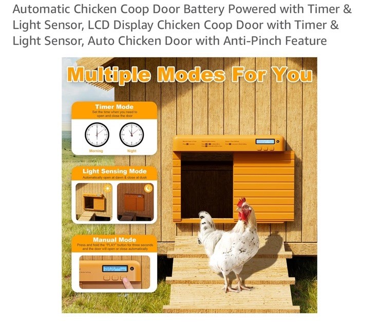 Automatic Chicken Coop Door Battery Power with Timer & Light Sensor, LCD Display