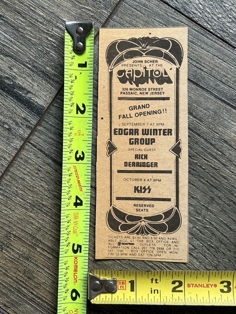 KISS Concert Ad Alive Tour Capitol Theatre NJ Oct 4 1975 Vintage Kiss Aucoin B