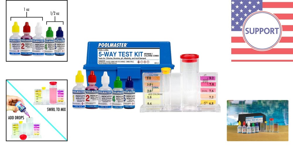 5-Way Kit with Integrated Color Chips for Precise Pool Water Testing