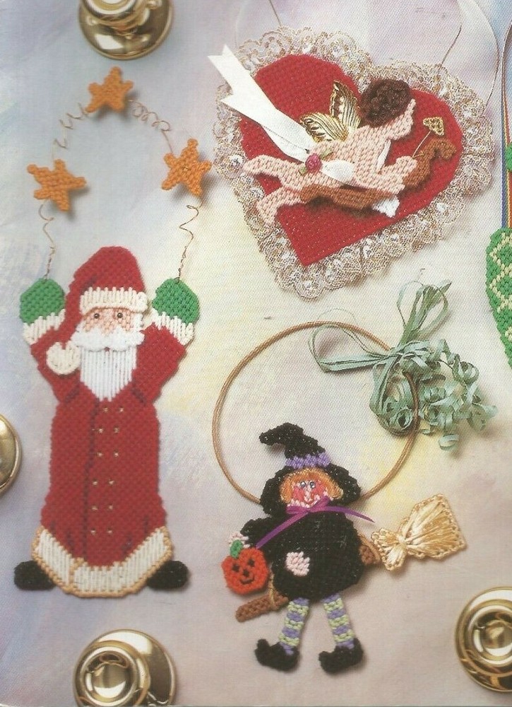 Plastic Canvas Patterns Door Decor Santa Cupid Witch Turkey Bunny Holiday E29