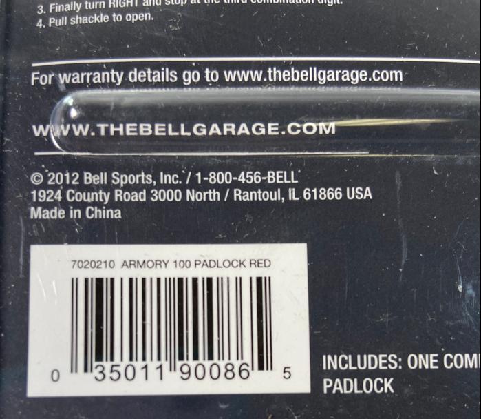 Bell Armory 100 Combination Padlock - Red