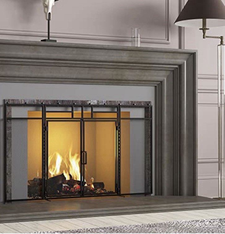 3-Panel Folding Fireplace Screen with Magnetic Hinged Doors, Solid Wrought Iron