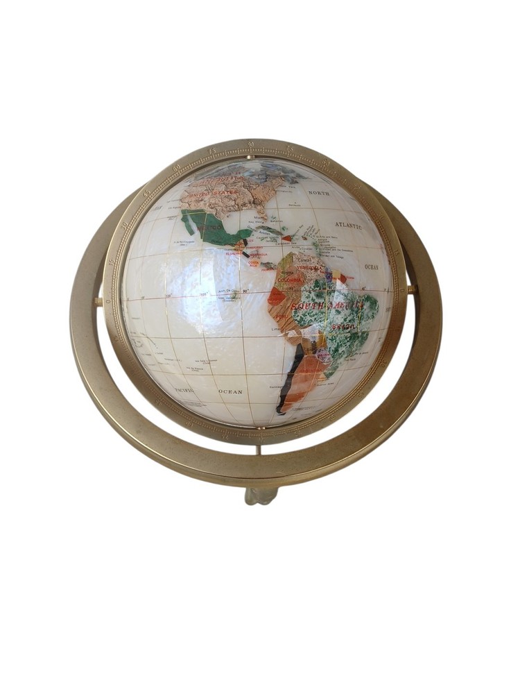 World Globe Semi Precious Gemstone 14"