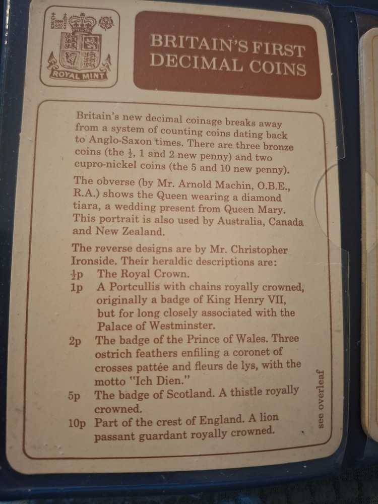 Vintage collection Britain's first Decimal coins in blue folder