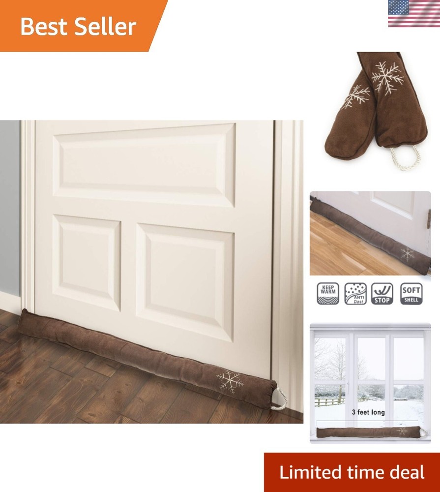 Durable Polyester 36-Inch Door Draft Stopper - Brown & White Snowflake Design