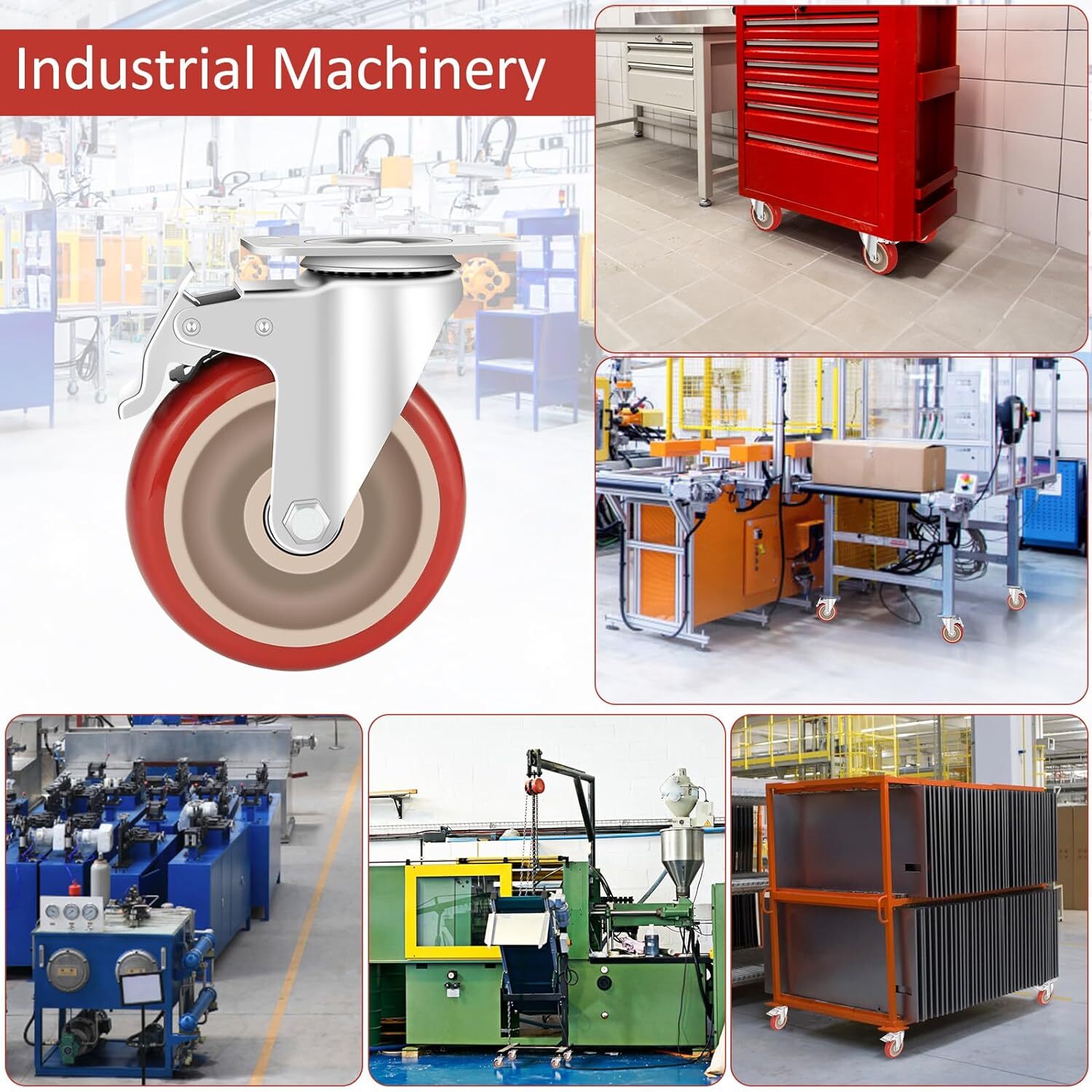 8 Pack Heavy Duty 4'' Caster Wheels Swivel Plate Polyurethane Wheels w/Brake US